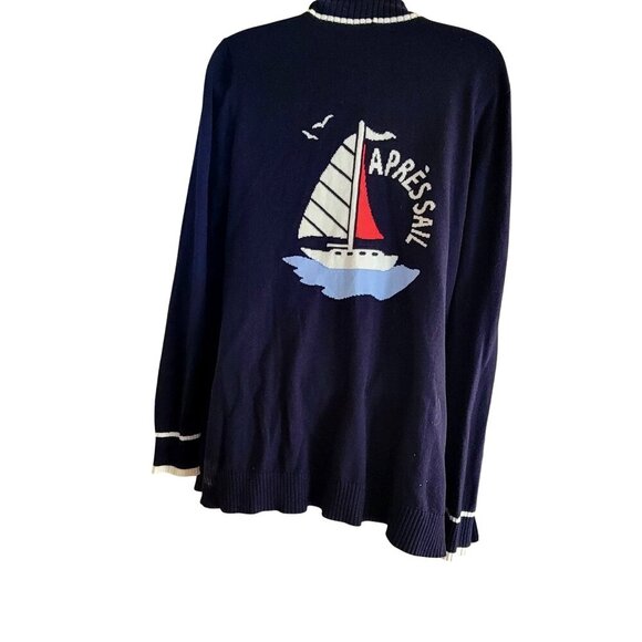 Talbots Apres Sail Blue Open Graphic Nautical  Sweater Size M - Picture 6 of 13